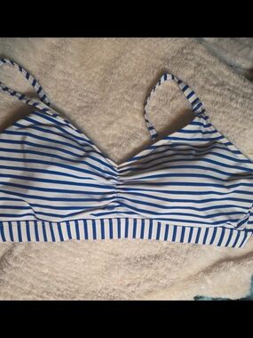 Kona Sol Blue and White Striped Bikini Top